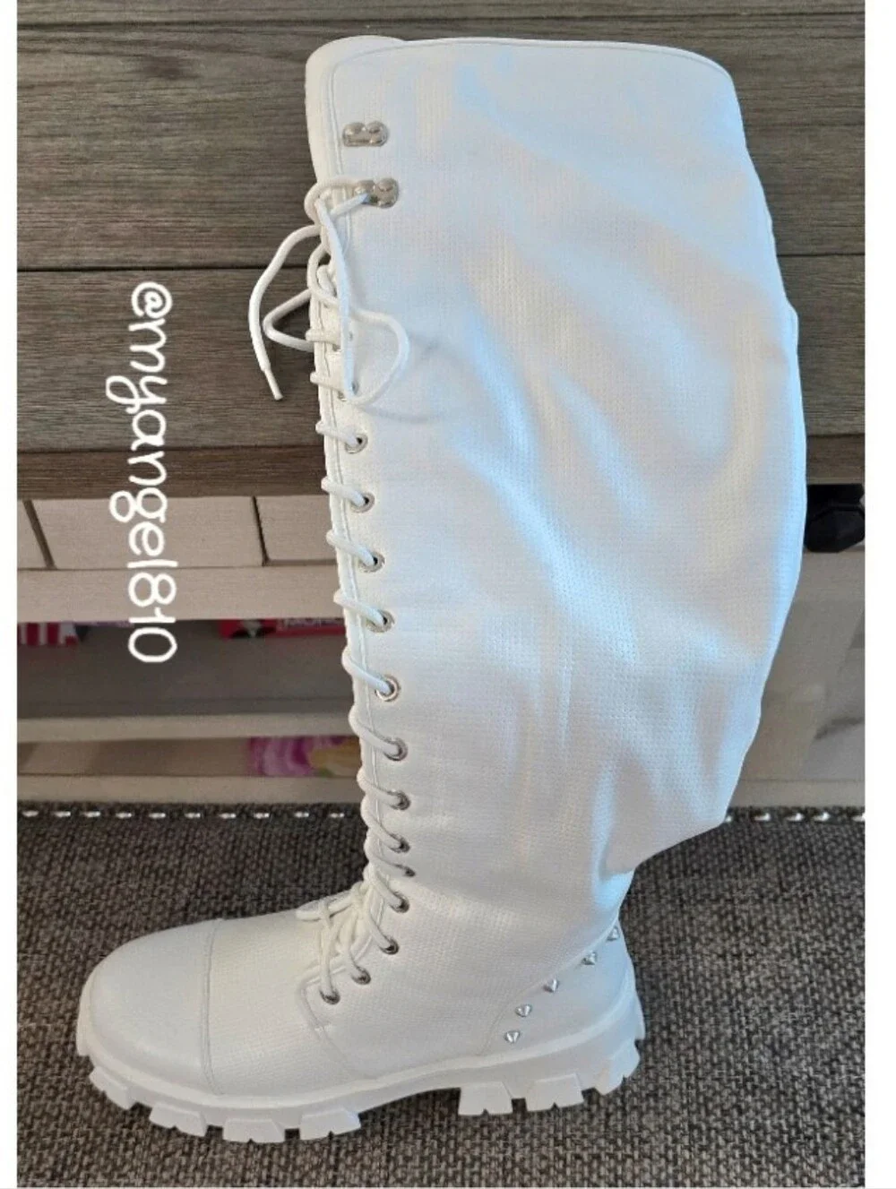 Azalea Wang White Lace-Up Over-the-Knee Combat Boots, Size 11